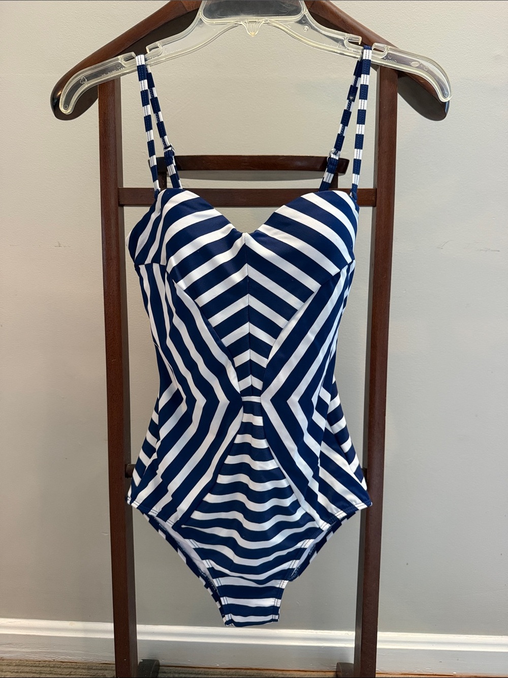 VENUS Navy and White Striped One-Piece Swimsuit